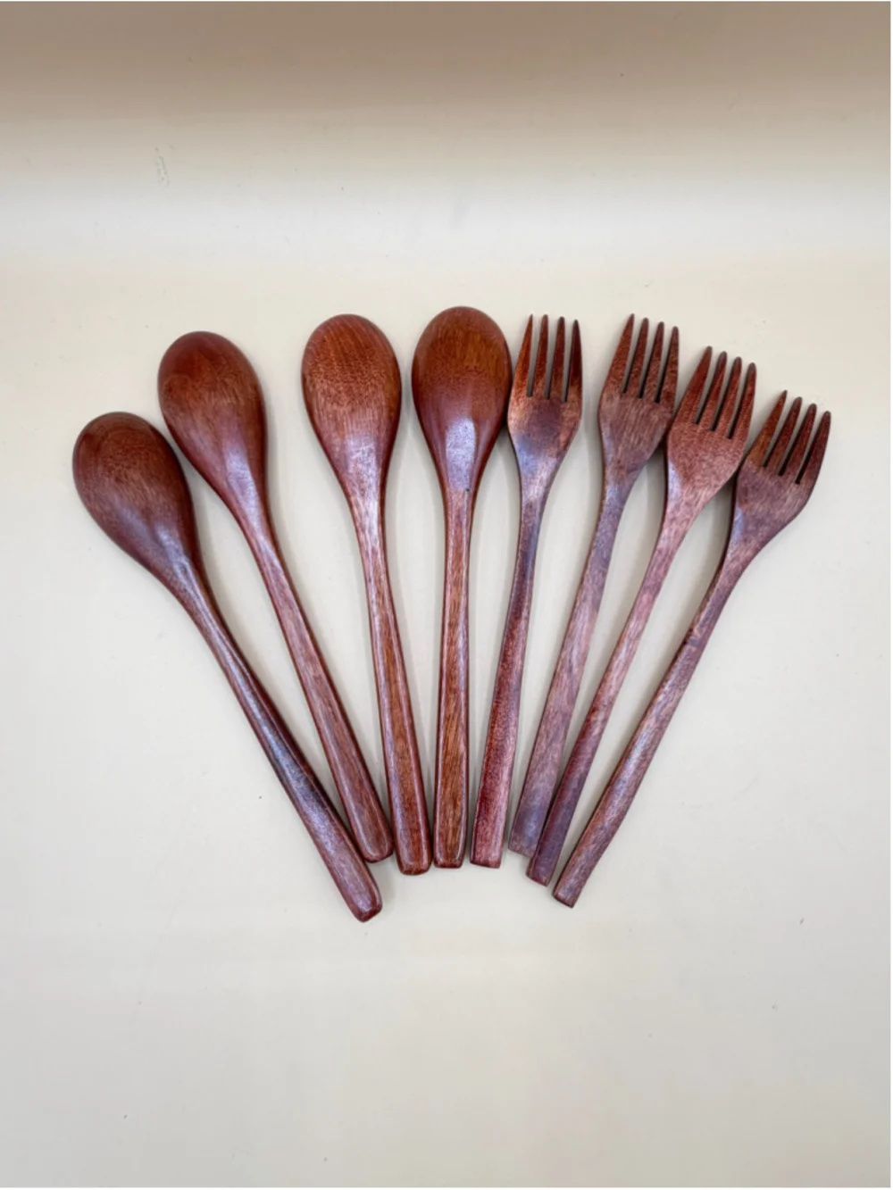 Set of 8 Wooden Flatware Utensils 4 Spoons 4 Forks 8.5